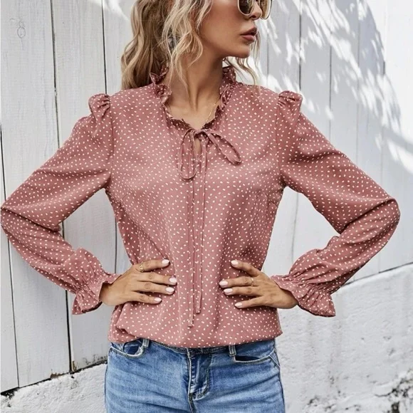 Dusty Rose All Over Dot Tie Dress Shirt - Picture 3 of 5